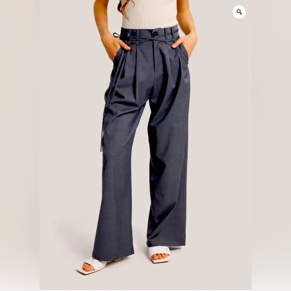 NWT Gentle Herd Wide-Leg Belted Wool-Blend Trousers, brown, size M